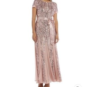 R & M Richards - Mesh Sequin Short Sleeve Gown